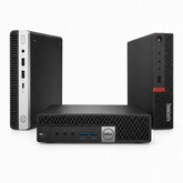 Dell HP Lenovo Mini PC refurbished small form factor desktop computers white background