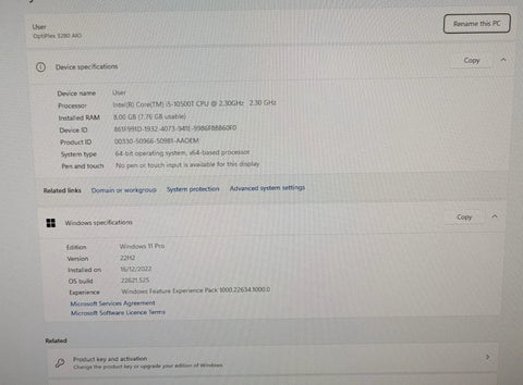 All in One Dell OptiPlex 3280 Core i5 10th Gen | 8GB RAM | 256GB SSD | Windows 11 Pro&nbsp;