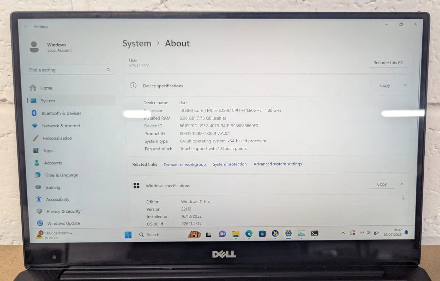 Dell XPS 13 9370 i5 8GB RAM 256GB SSD 13.3 inch FHD Windows 11 Pro Laptop