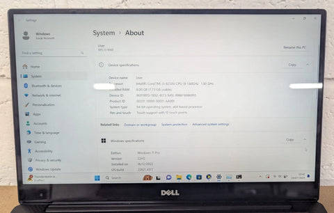 Dell XPS 13 9370 i5 8GB RAM 256GB SSD 13.3 inch FHD Windows 11 Pro Laptop