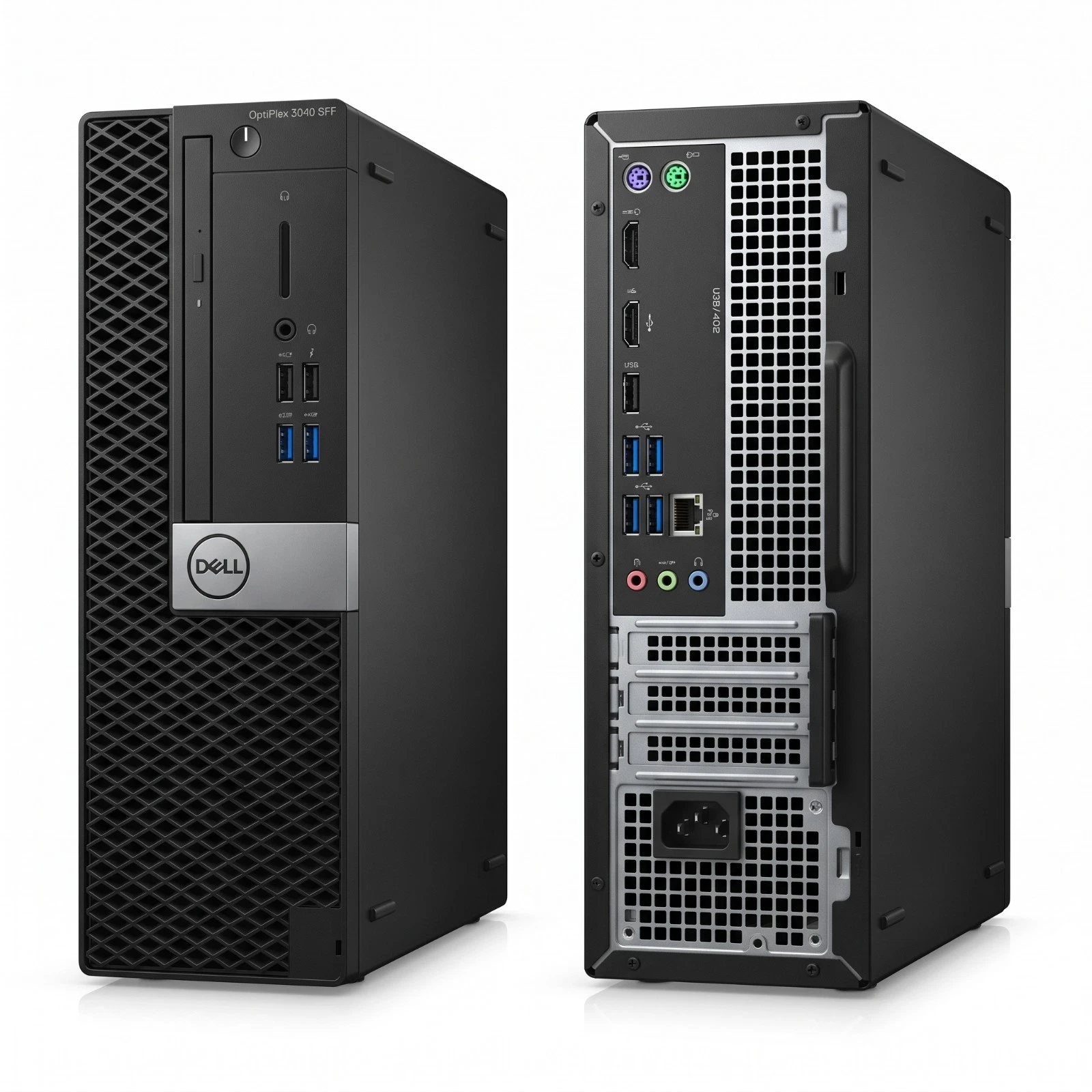 Dell OptiPlex 3040 SFF desktop PC front and rear view white background