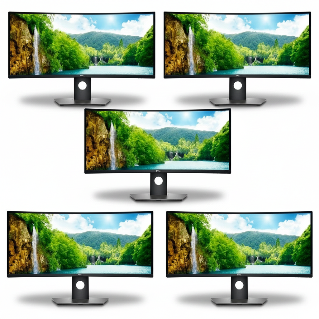 5x Dell UltraSharp U3417W 34 inch curved monitors bulk lot white background