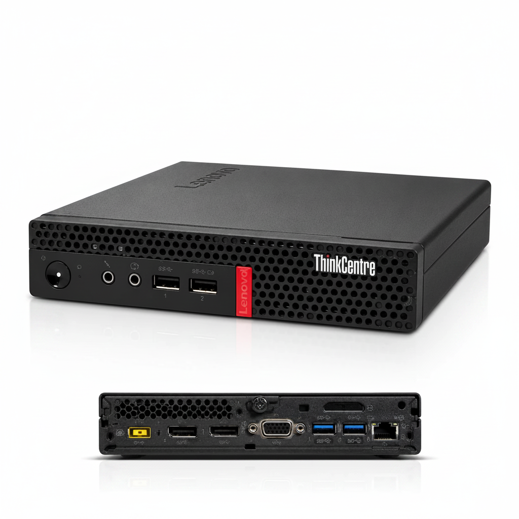 Lenovo ThinkCentre M625q Tiny Mini PC front and rear view white background