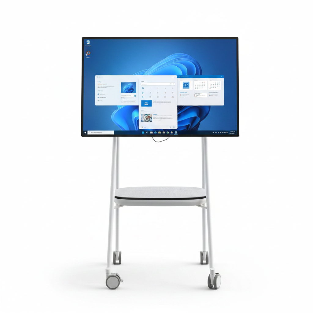 Microsoft Surface Hub 2S 50 inch interactive touch display on rolling stand white background