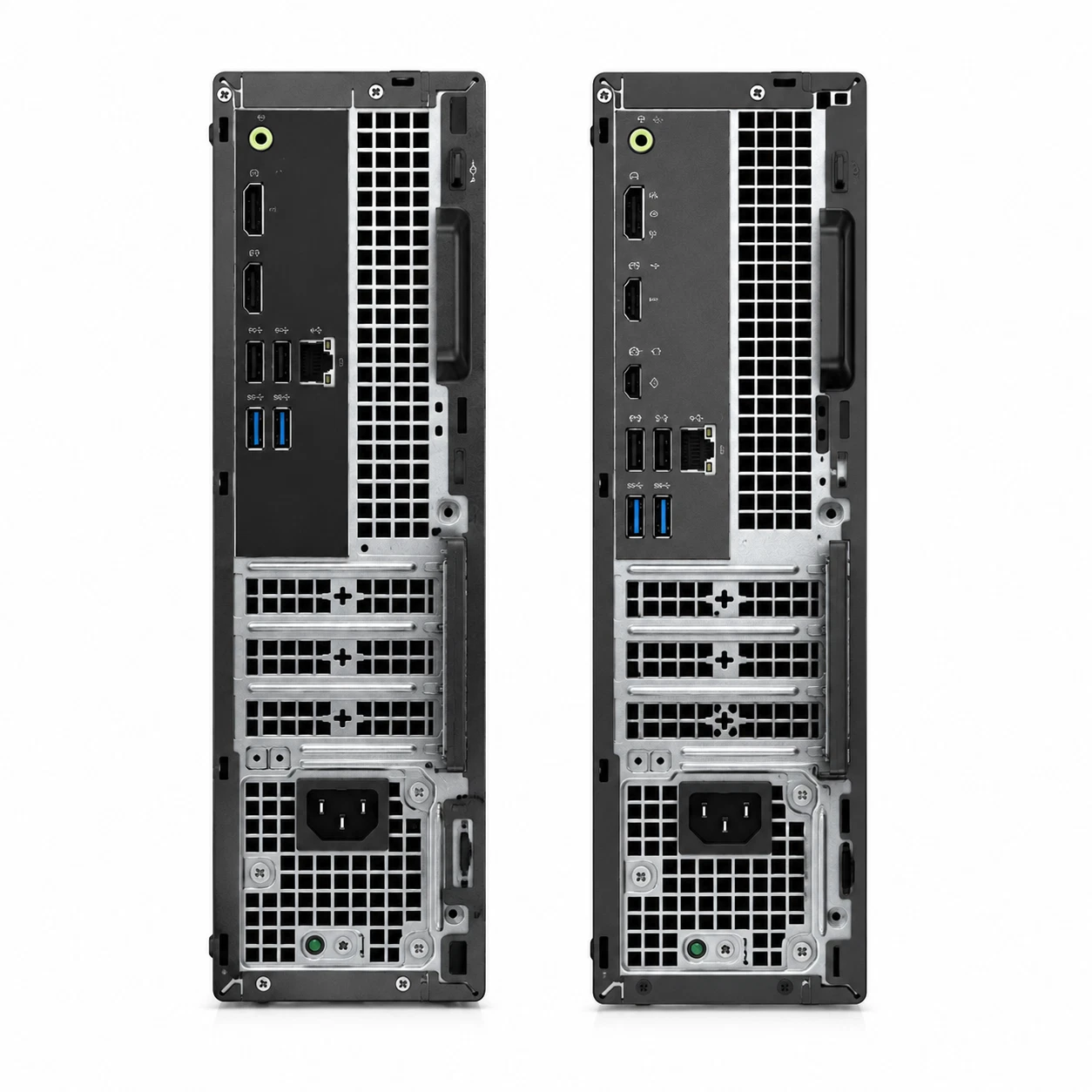 Dell OptiPlex 3070 and 3090 SFF desktop PC rear ports view showing DisplayPort HDMI USB Ethernet