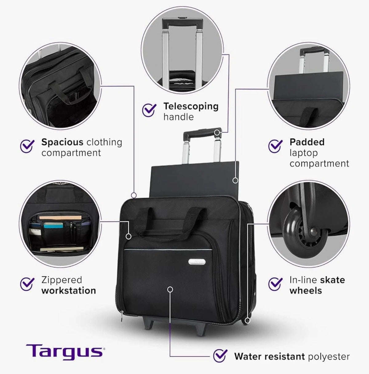 Targus Laptop Roller Bag Fits Laptop up to 16" Metro Roller Bag Waterproof