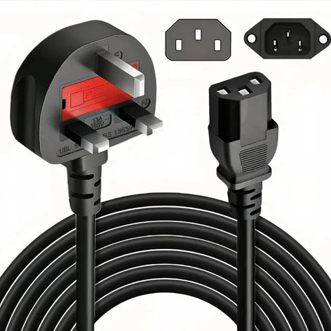 UK Plug to IEC C13 Power Cable PC Monitor Kettle Lead Black 13A