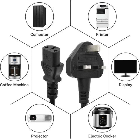 UK Plug to IEC C13 Power Cable PC Monitor Kettle Lead Black 13A