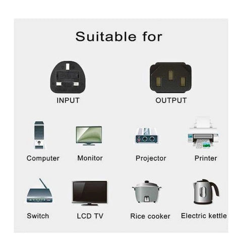 UK Plug to IEC C13 Power Cable PC Monitor Kettle Lead Black 13A