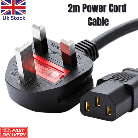 UK Plug to IEC C13 Power Cable PC Monitor Kettle Lead Black 13A